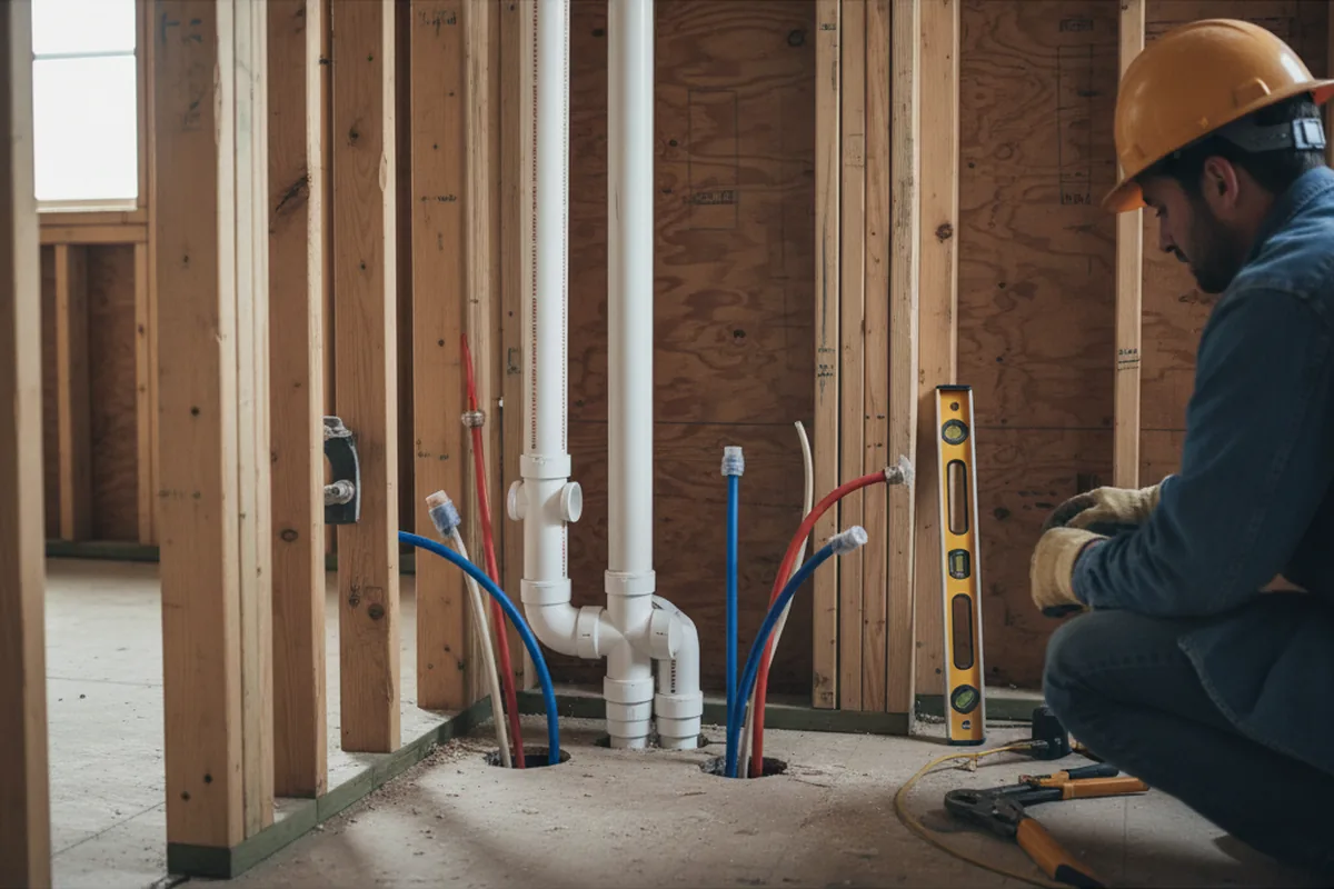 Drain and supply rough-in during Leak Detection in Versailles